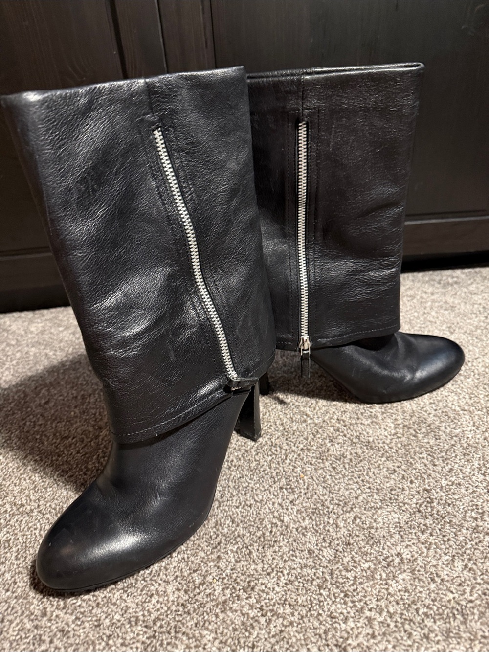 Franco Sarto Black Leather Mid-Calf Boots